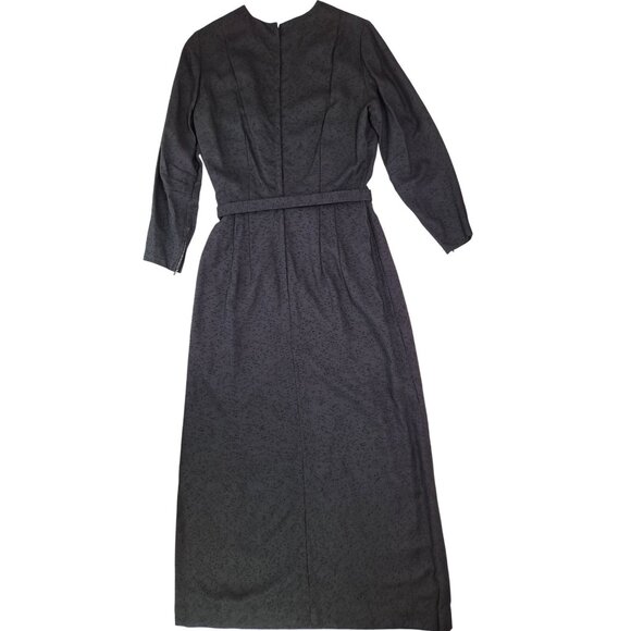 Vintage Black Dress Textured Long Sleeve Belt Handmade Goth Size Large Mourning - Picture 2 of 15